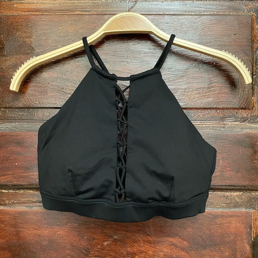 ALO Yoga Black Lace-Up High Neck Sports Bra